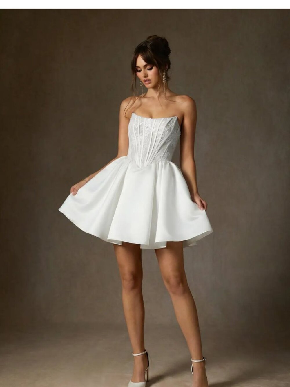 AZAZIE White Corset Lace Mini Dress Sequin Bridal Wedding Party WD10